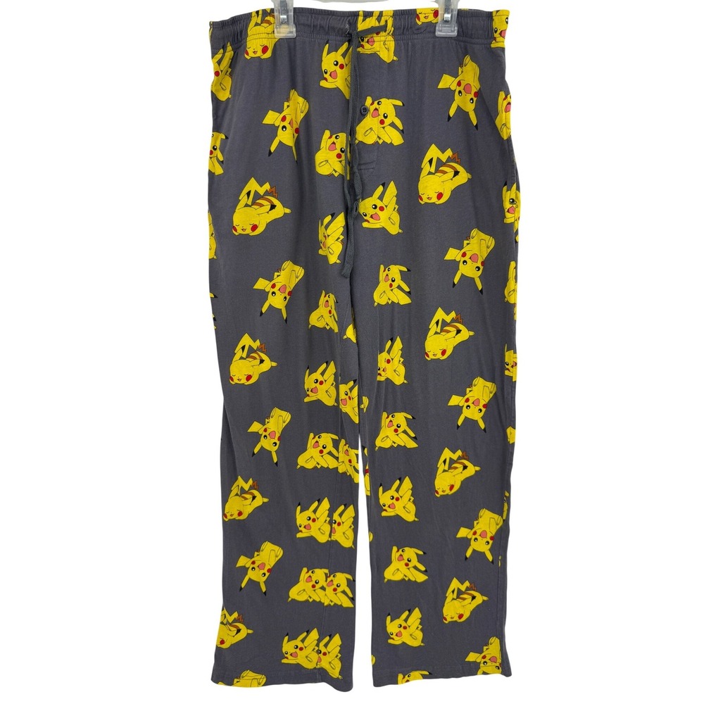 Pokemon Pikachu Pajama Pants Gray All Over Print Lounge Bottoms Large 36-38